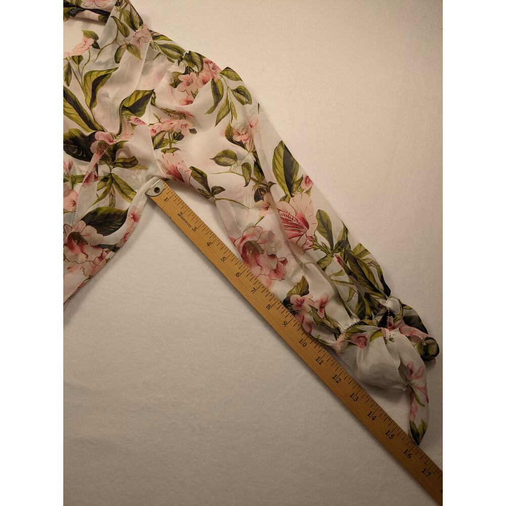 White House Black Market Top Women's XXS Floral White Blouse Scarf luxury Classy - Picture 12 of 16